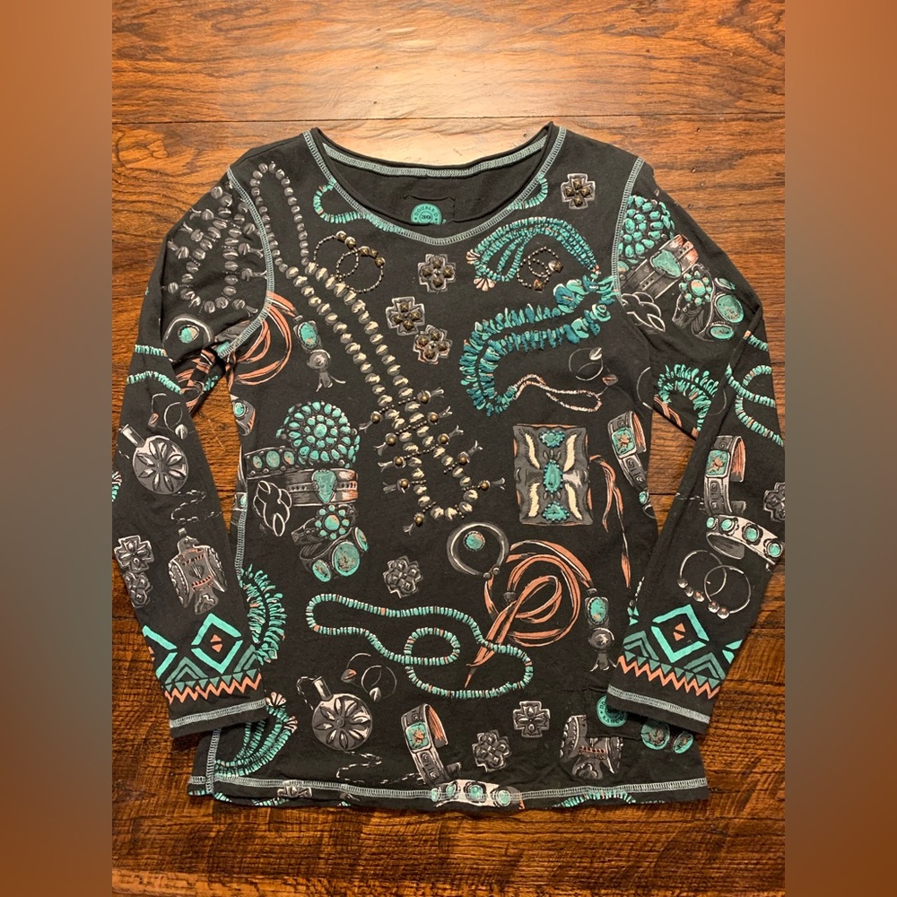 Double D Ranch Black Jewelry Patterned Shirt Size M
